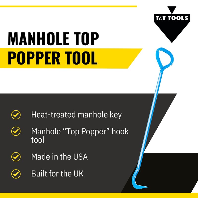 T & T Tools T&T Tools Top Popper Manhole Hook â€“ Heat Treated Manhole Hook (Rotated Handle, Alloy Steel, 36-Inch) - Image 1